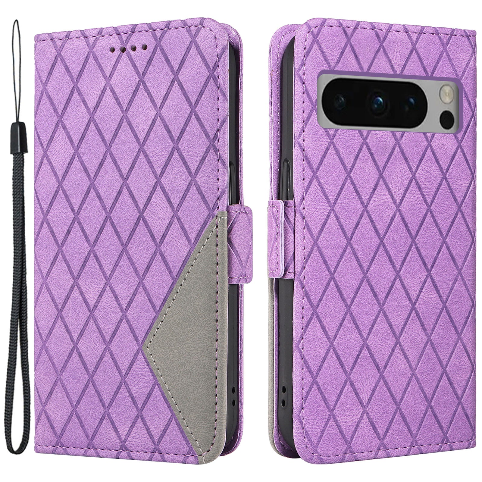 For Google Pixel 8 Pro Rhombus Imprinted Phone Case Stand Wallet Leather Phone Cover