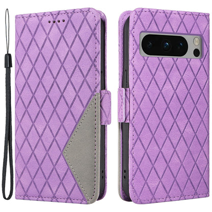 For Google Pixel 8 Pro Rhombus Imprinted Phone Case Stand Wallet Leather Phone Cover