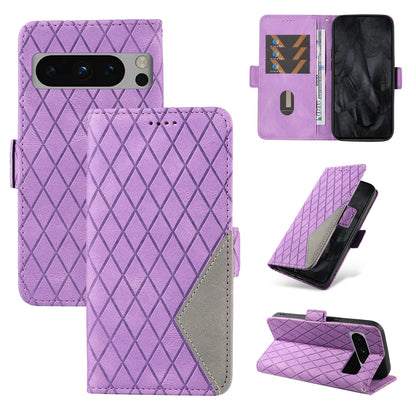For Google Pixel 8 Pro Rhombus Imprinted Phone Case Stand Wallet Leather Phone Cover
