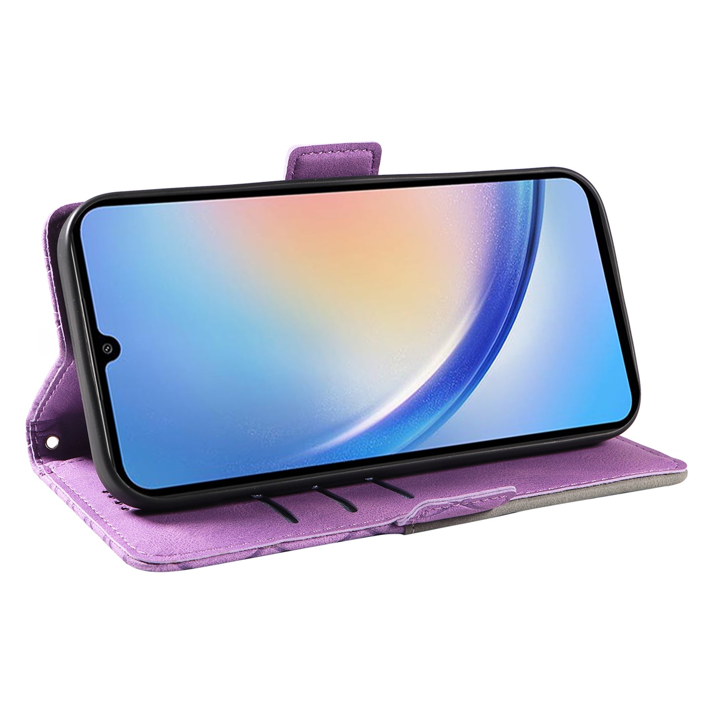 For Samsung Galaxy A34 5G Phone Stand Case Color Splicing Rhombus Imprinted PU Leather Wallet Cover