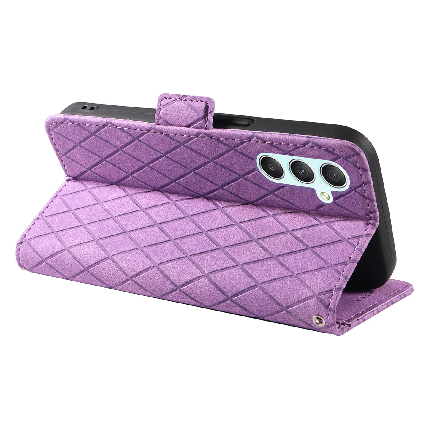 For Samsung Galaxy A34 5G Phone Stand Case Color Splicing Rhombus Imprinted PU Leather Wallet Cover