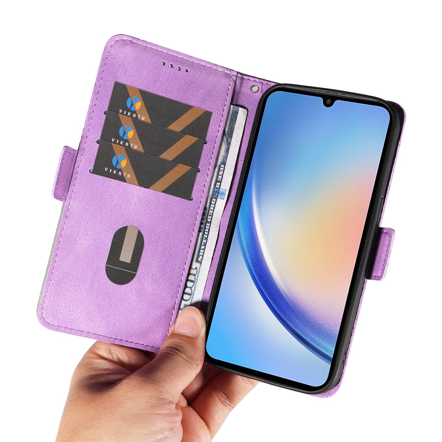 For Samsung Galaxy A34 5G Phone Stand Case Color Splicing Rhombus Imprinted PU Leather Wallet Cover