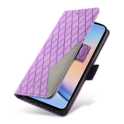 For Samsung Galaxy A34 5G Phone Stand Case Color Splicing Rhombus Imprinted PU Leather Wallet Cover