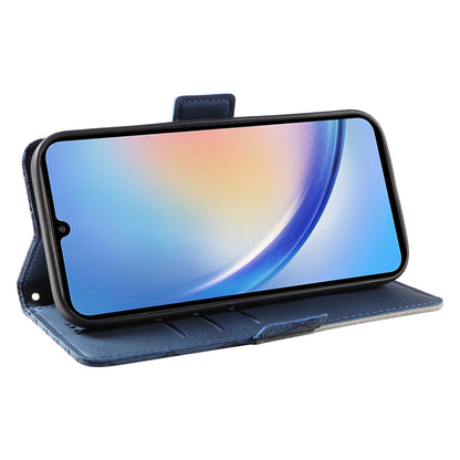 For Samsung Galaxy A34 5G Phone Stand Case Color Splicing Rhombus Imprinted PU Leather Wallet Cover