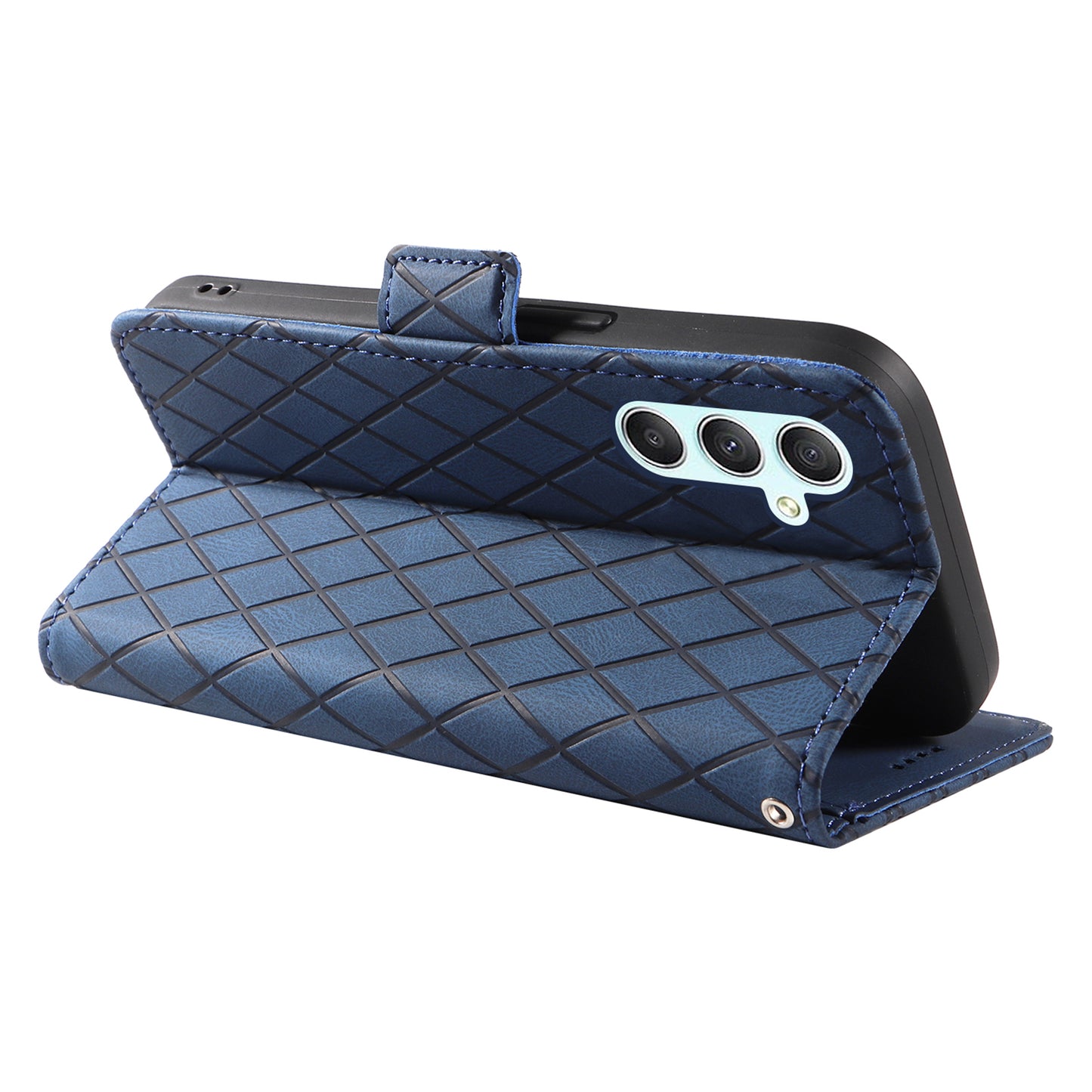 For Samsung Galaxy A34 5G Phone Stand Case Color Splicing Rhombus Imprinted PU Leather Wallet Cover