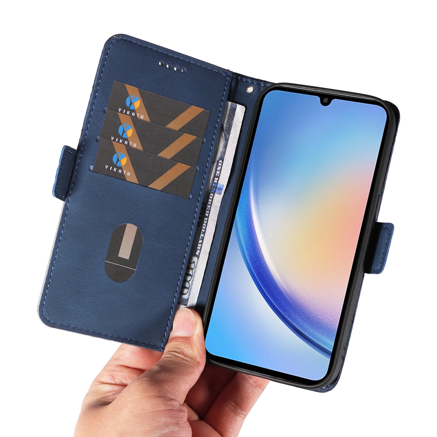 For Samsung Galaxy A34 5G Phone Stand Case Color Splicing Rhombus Imprinted PU Leather Wallet Cover