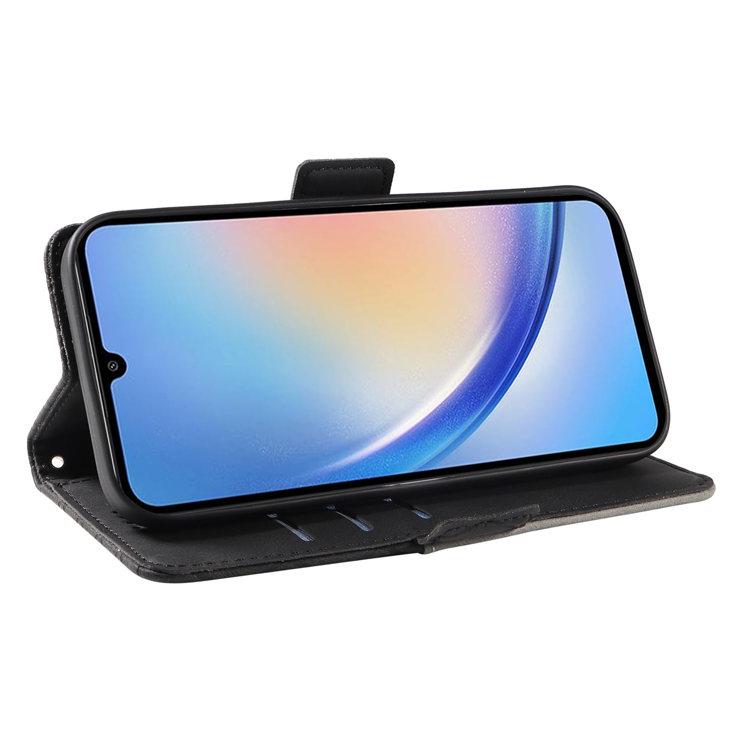 For Samsung Galaxy A34 5G Phone Stand Case Color Splicing Rhombus Imprinted PU Leather Wallet Cover