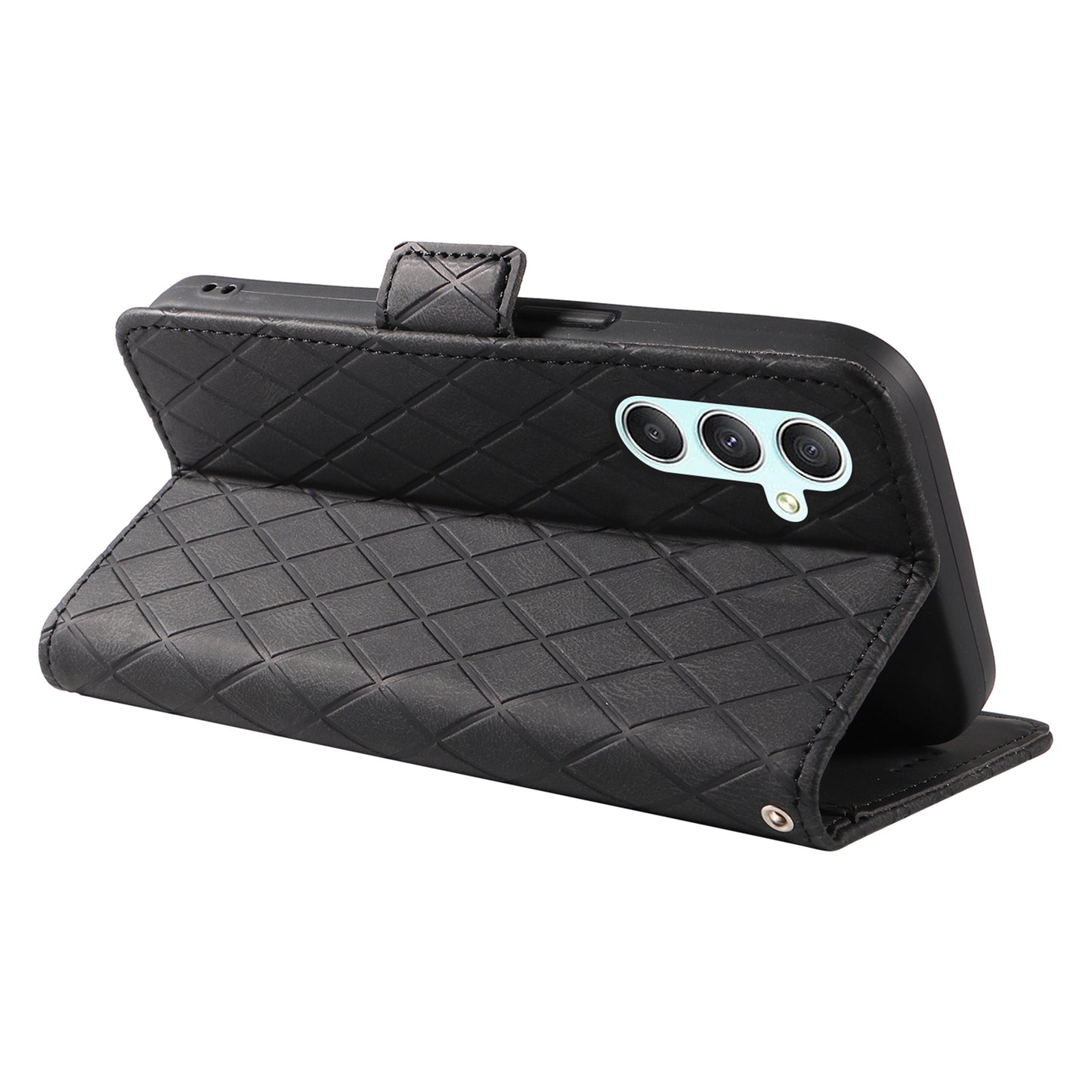 For Samsung Galaxy A34 5G Phone Stand Case Color Splicing Rhombus Imprinted PU Leather Wallet Cover