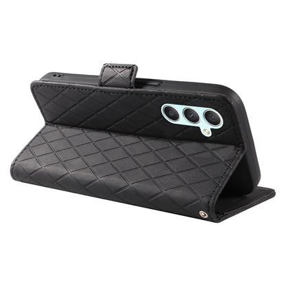 For Samsung Galaxy A34 5G Phone Stand Case Color Splicing Rhombus Imprinted PU Leather Wallet Cover