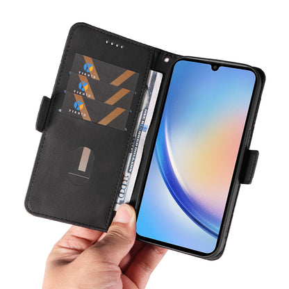 For Samsung Galaxy A34 5G Phone Stand Case Color Splicing Rhombus Imprinted PU Leather Wallet Cover