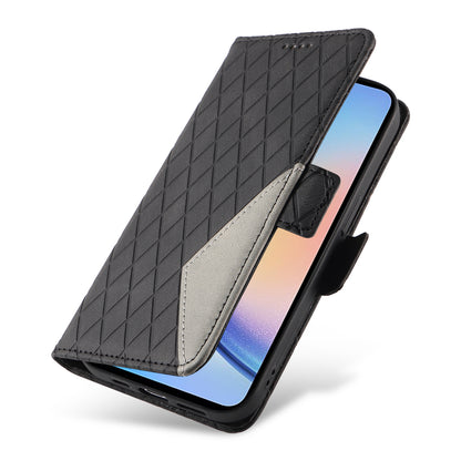 For Samsung Galaxy A34 5G Phone Stand Case Color Splicing Rhombus Imprinted PU Leather Wallet Cover