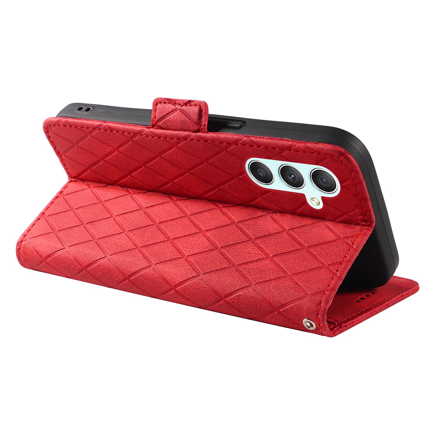 For Samsung Galaxy A34 5G Phone Stand Case Color Splicing Rhombus Imprinted PU Leather Wallet Cover