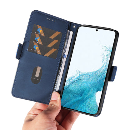 Leather Shell for Samsung Galaxy S22+ 5G Phone Case Color Splicing Rhombus Imprinted Wallet Stand Cover