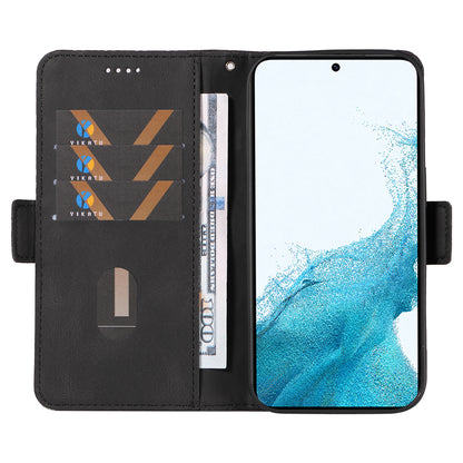 Leather Shell for Samsung Galaxy S22+ 5G Phone Case Color Splicing Rhombus Imprinted Wallet Stand Cover