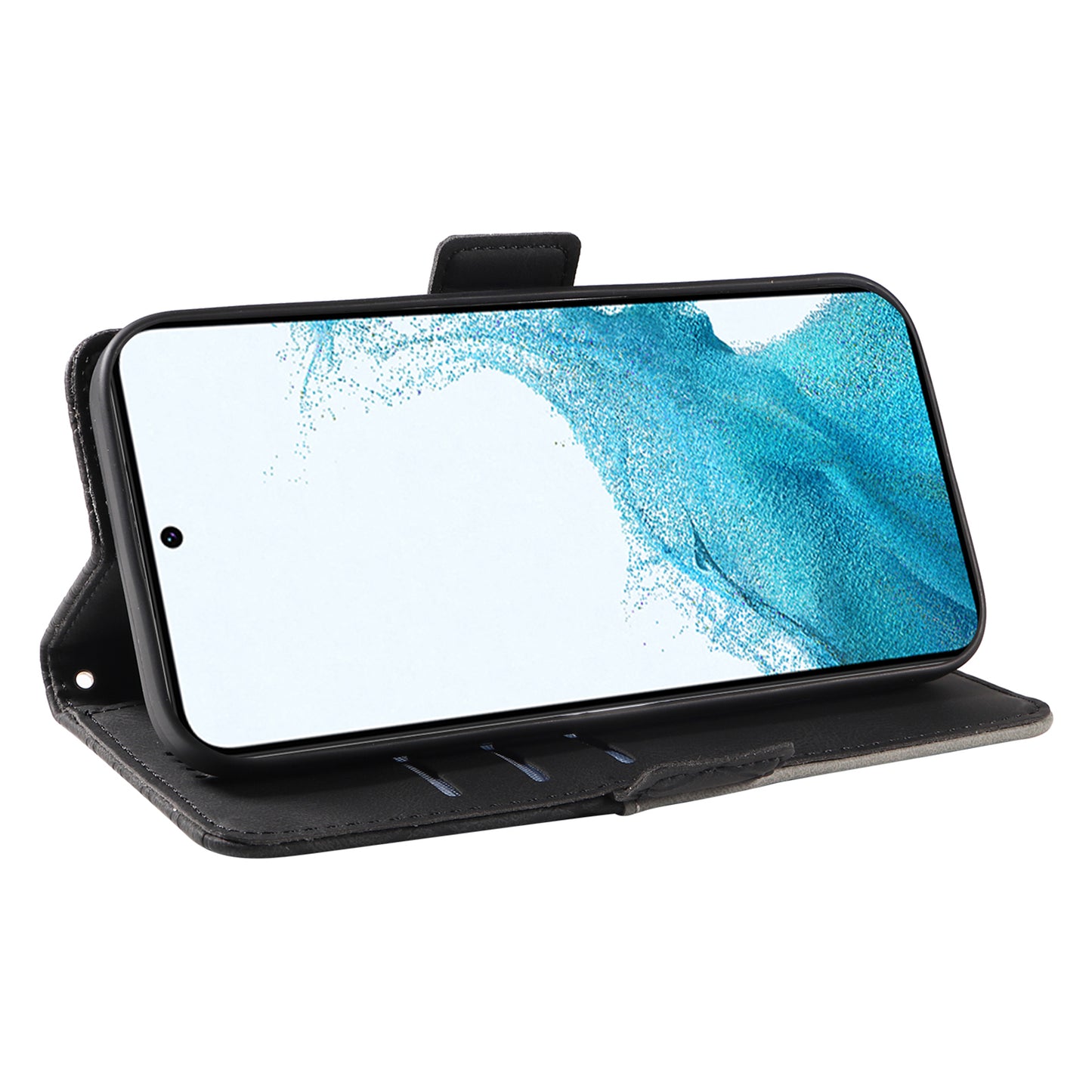 Leather Shell for Samsung Galaxy S22+ 5G Phone Case Color Splicing Rhombus Imprinted Wallet Stand Cover