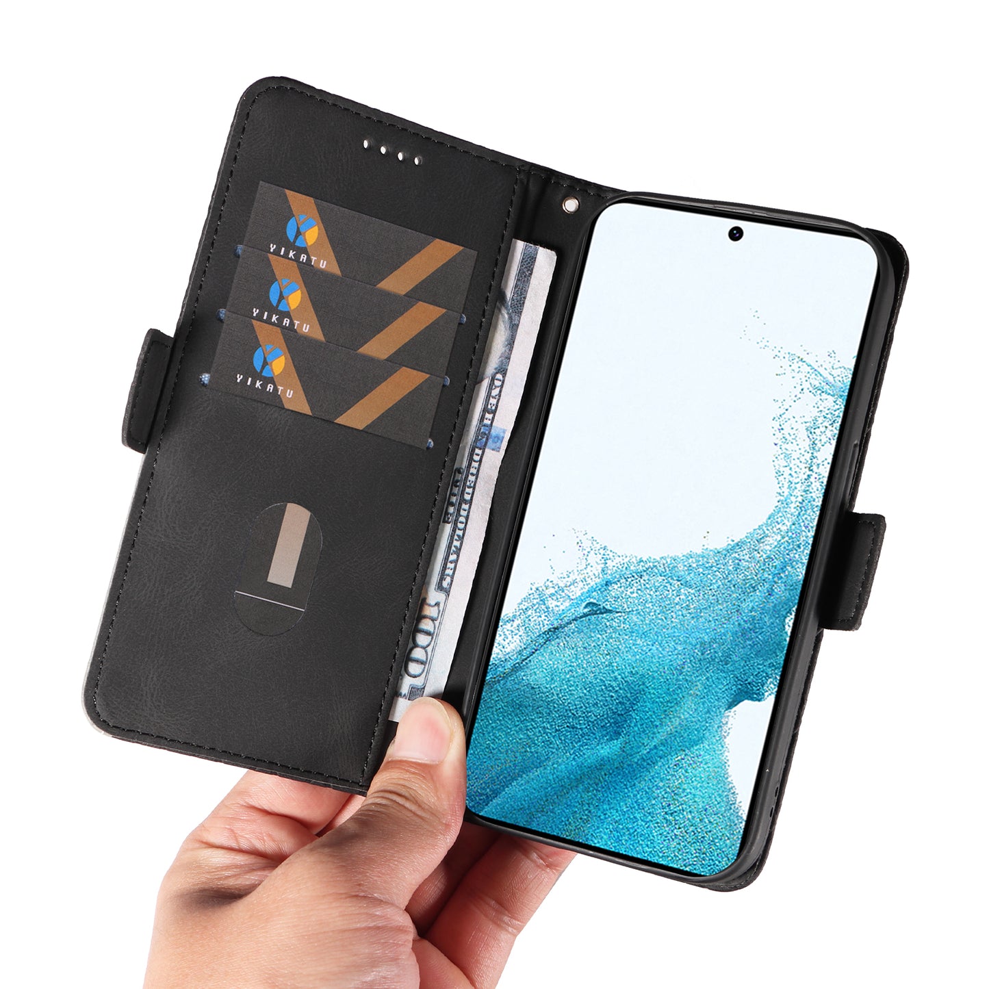 Leather Shell for Samsung Galaxy S22+ 5G Phone Case Color Splicing Rhombus Imprinted Wallet Stand Cover