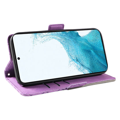 Leather Shell for Samsung Galaxy S22+ 5G Phone Case Color Splicing Rhombus Imprinted Wallet Stand Cover