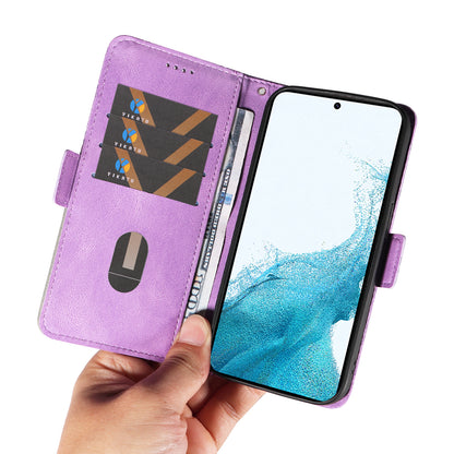 Leather Shell for Samsung Galaxy S22+ 5G Phone Case Color Splicing Rhombus Imprinted Wallet Stand Cover