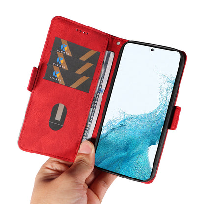 Leather Shell for Samsung Galaxy S22+ 5G Phone Case Color Splicing Rhombus Imprinted Wallet Stand Cover