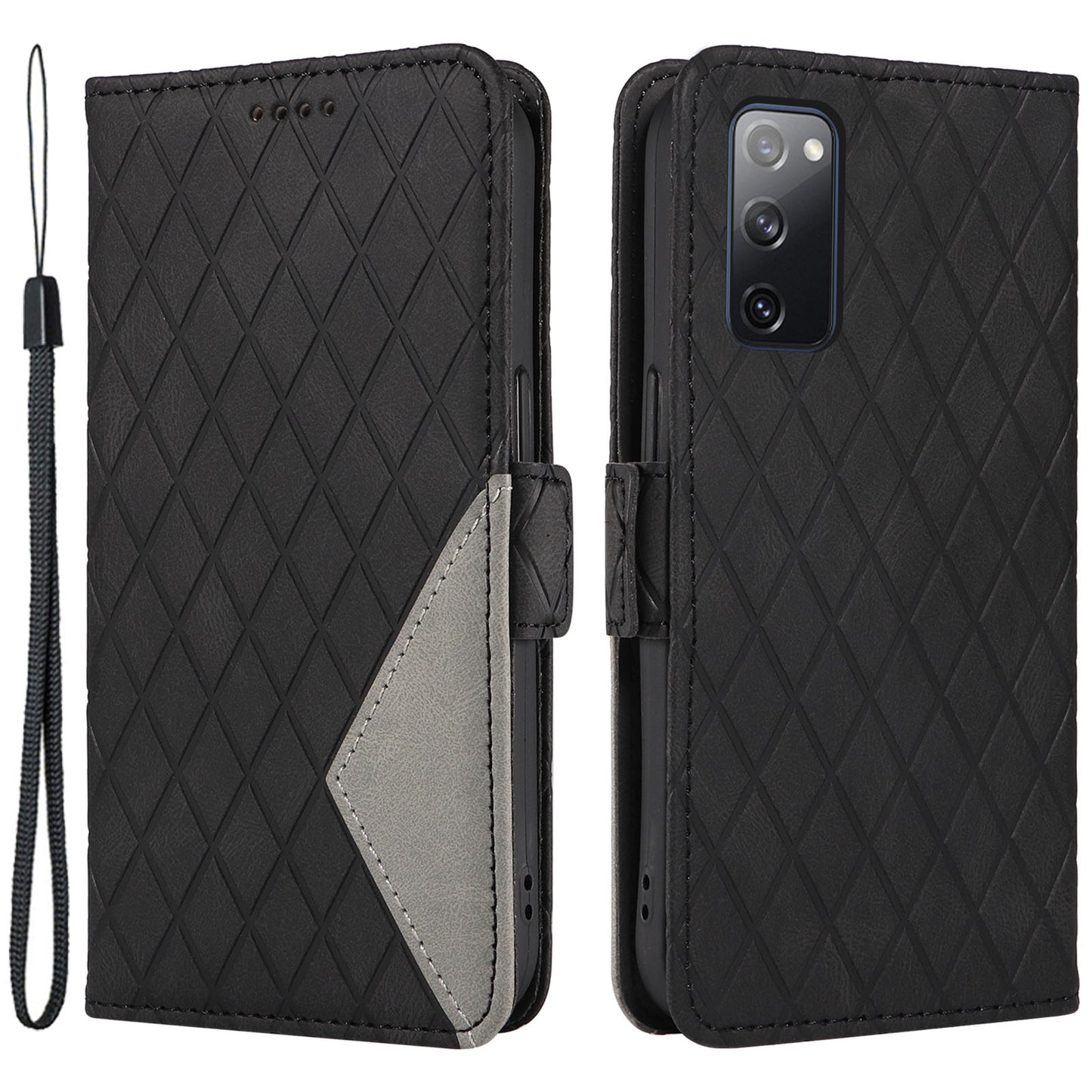 For Samsung Galaxy S20 FE / S20 FE 5G / S20 FE 2022 / S20 Lite Color Splicing Leather Case Rhombus Imprinted Wallet Stand Phone Cover