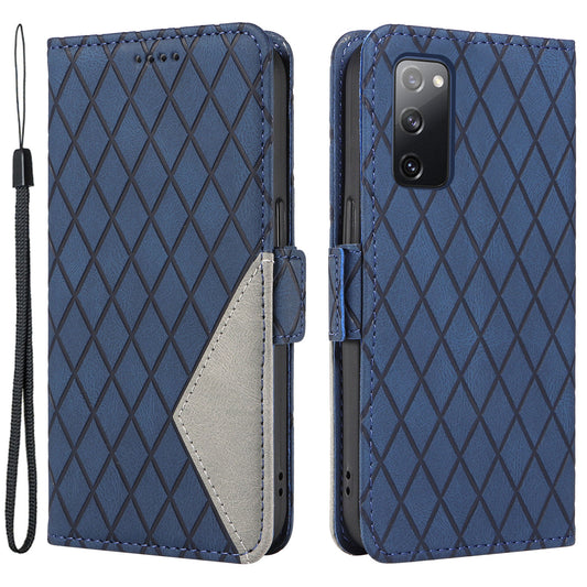 For Samsung Galaxy S20 FE / S20 FE 5G / S20 FE 2022 / S20 Lite Color Splicing Leather Case Rhombus Imprinted Wallet Stand Phone Cover
