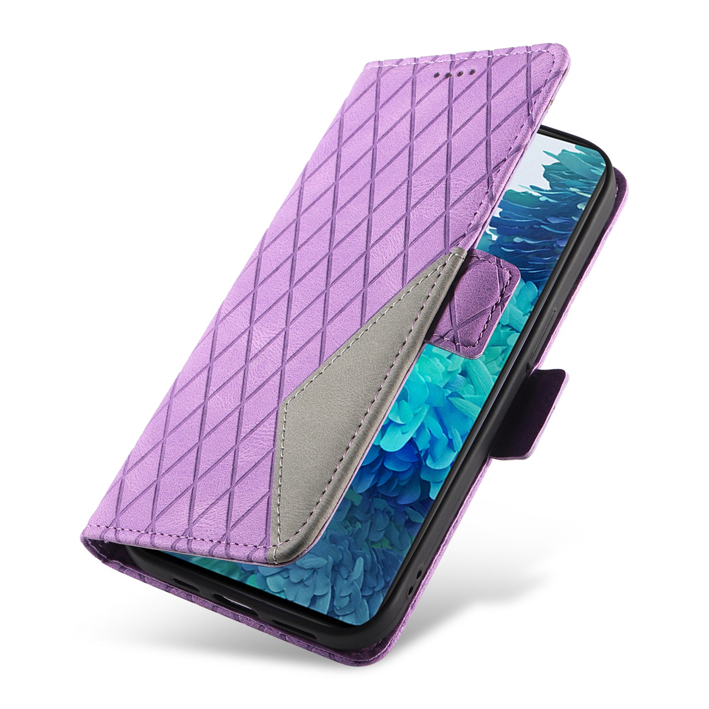 For Samsung Galaxy S20 FE / S20 FE 5G / S20 FE 2022 / S20 Lite Color Splicing Leather Case Rhombus Imprinted Wallet Stand Phone Cover