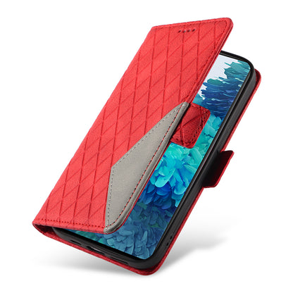 For Samsung Galaxy S20 FE / S20 FE 5G / S20 FE 2022 / S20 Lite Color Splicing Leather Case Rhombus Imprinted Wallet Stand Phone Cover