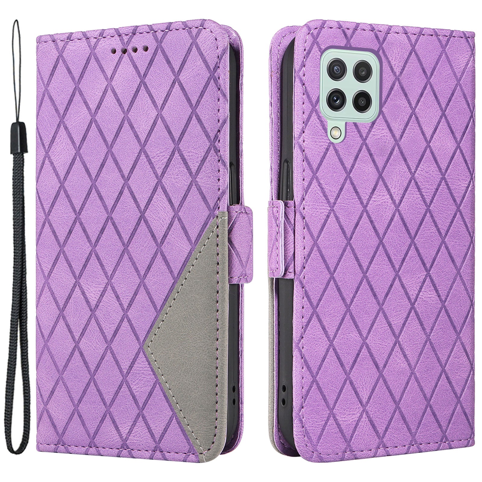 For Samsung Galaxy A22 4G (EU Version) / M32 (India Version) / M32 (Global Version) 4G / F22 / M22 Wallet Stand Leather Case Rhombus Imprinted Phone Cover