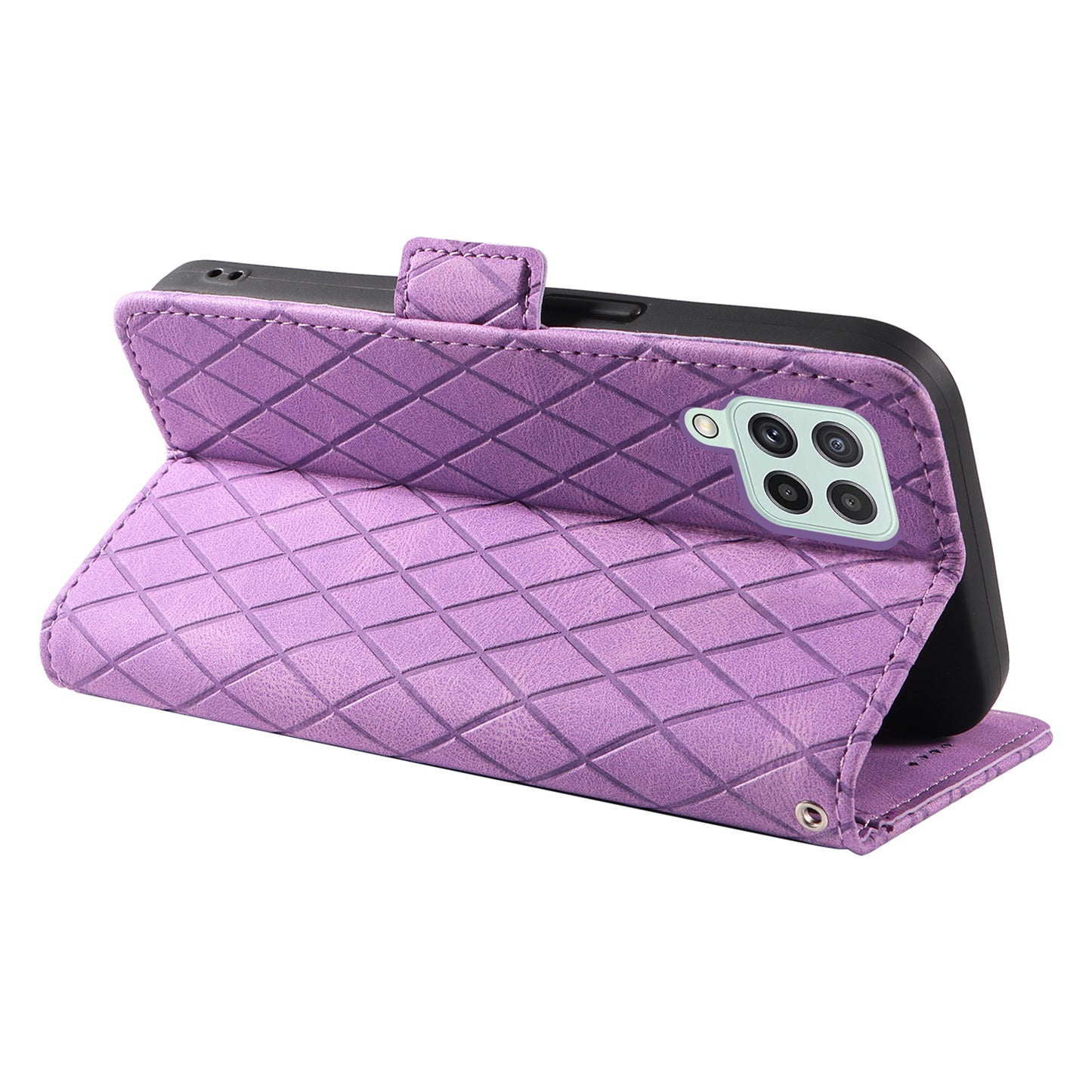 For Samsung Galaxy A22 4G (EU Version) / M32 (India Version) / M32 (Global Version) 4G / F22 / M22 Wallet Stand Leather Case Rhombus Imprinted Phone Cover