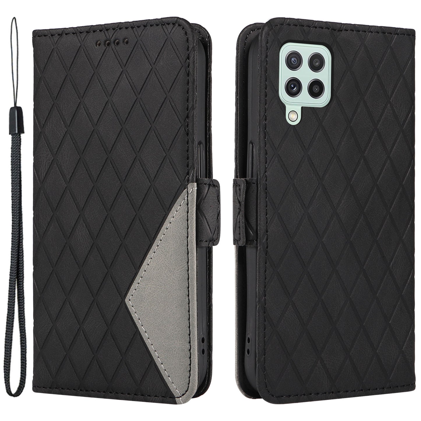 For Samsung Galaxy A22 4G (EU Version) / M32 (India Version) / M32 (Global Version) 4G / F22 / M22 Wallet Stand Leather Case Rhombus Imprinted Phone Cover