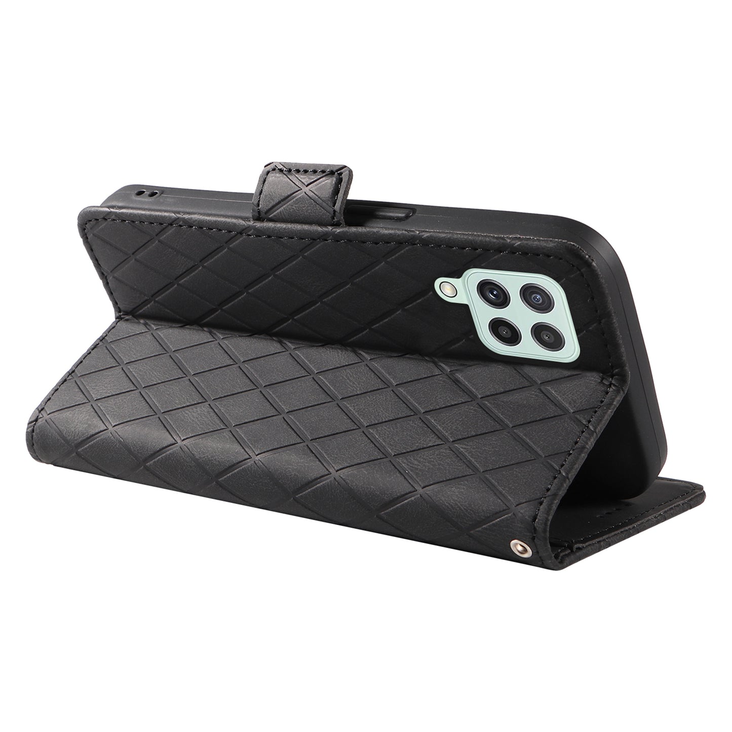 For Samsung Galaxy A22 4G (EU Version) / M32 (India Version) / M32 (Global Version) 4G / F22 / M22 Wallet Stand Leather Case Rhombus Imprinted Phone Cover