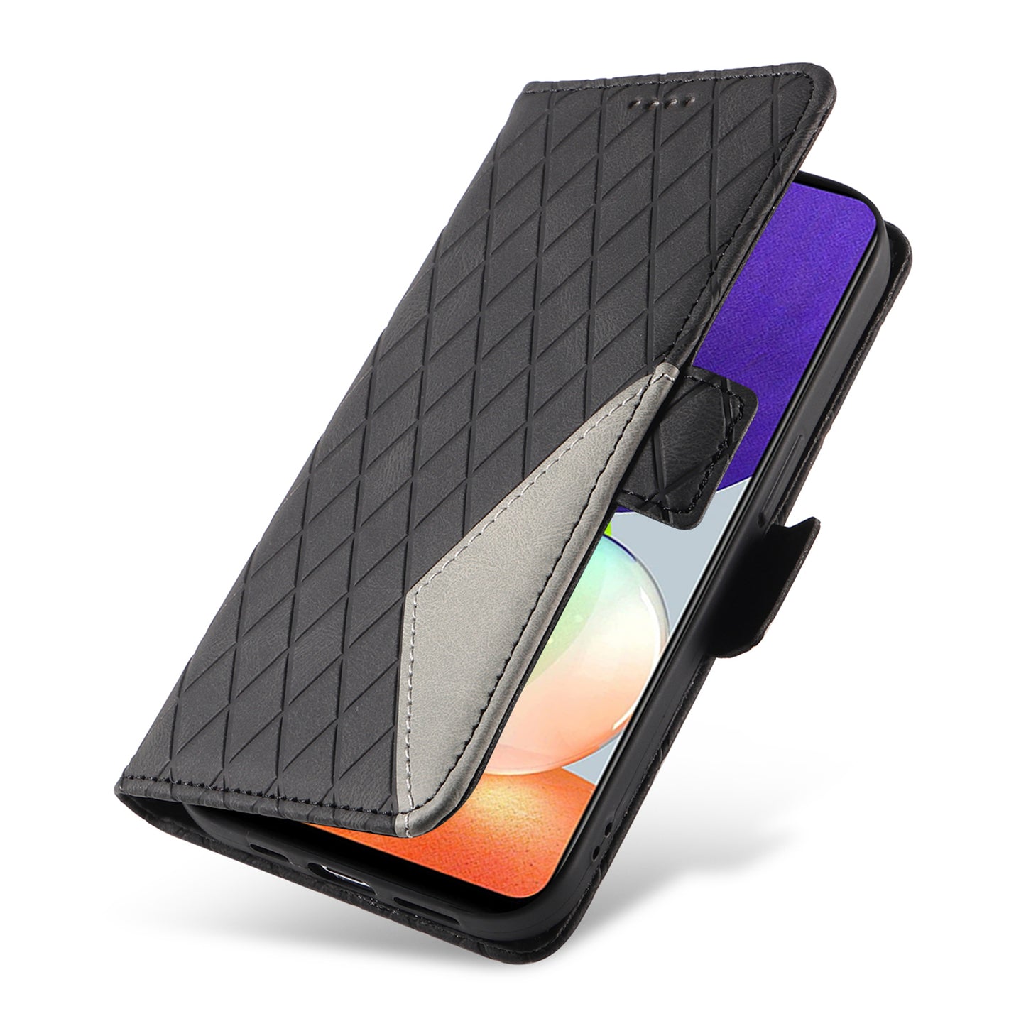 For Samsung Galaxy A22 4G (EU Version) / M32 (India Version) / M32 (Global Version) 4G / F22 / M22 Wallet Stand Leather Case Rhombus Imprinted Phone Cover