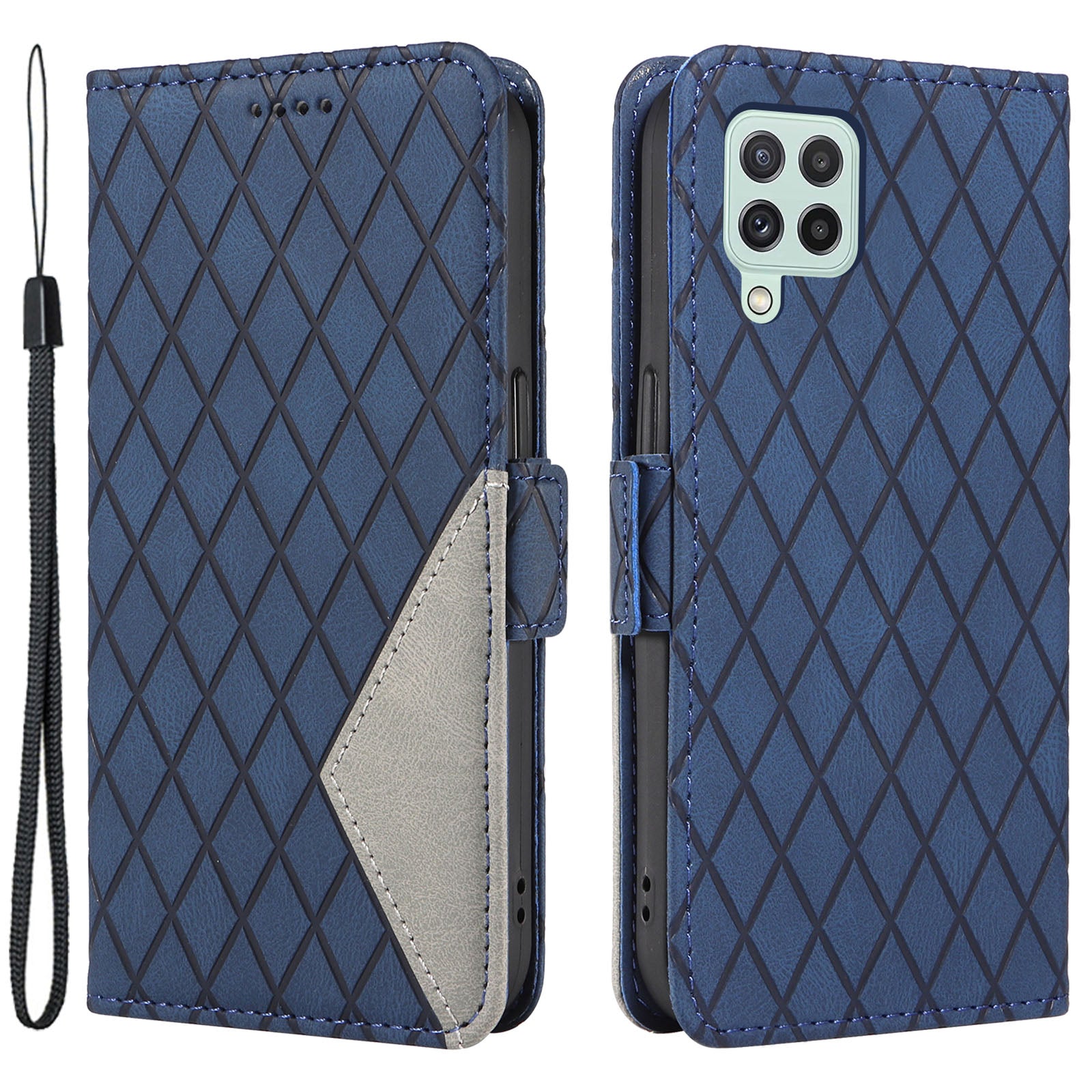 For Samsung Galaxy A22 4G (EU Version) / M32 (India Version) / M32 (Global Version) 4G / F22 / M22 Wallet Stand Leather Case Rhombus Imprinted Phone Cover