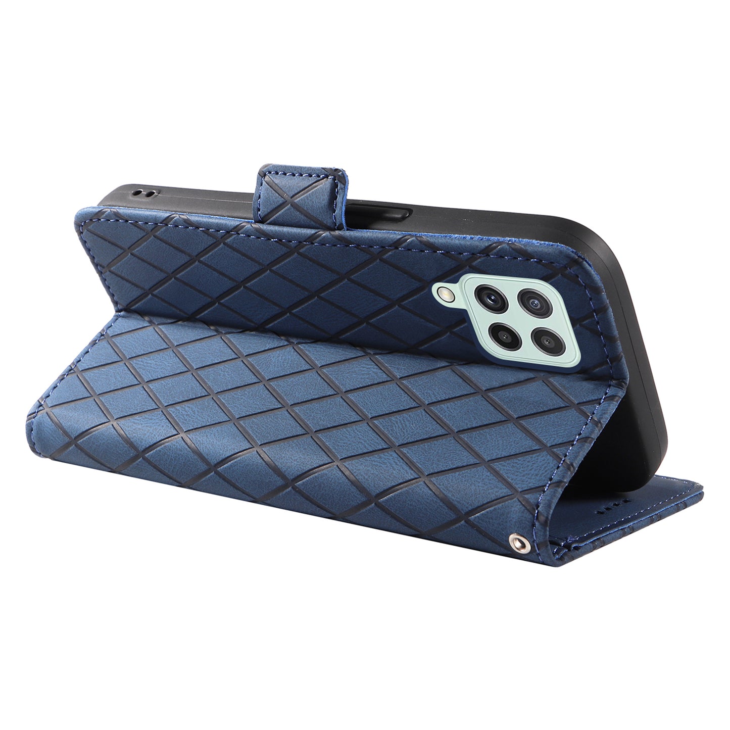 For Samsung Galaxy A22 4G (EU Version) / M32 (India Version) / M32 (Global Version) 4G / F22 / M22 Wallet Stand Leather Case Rhombus Imprinted Phone Cover