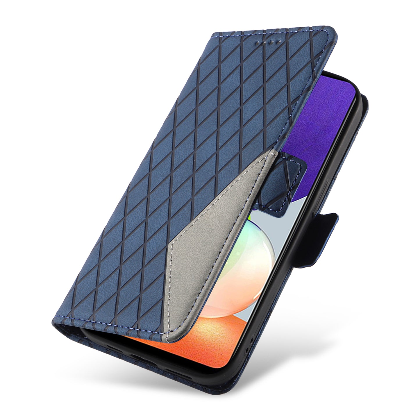 For Samsung Galaxy A22 4G (EU Version) / M32 (India Version) / M32 (Global Version) 4G / F22 / M22 Wallet Stand Leather Case Rhombus Imprinted Phone Cover
