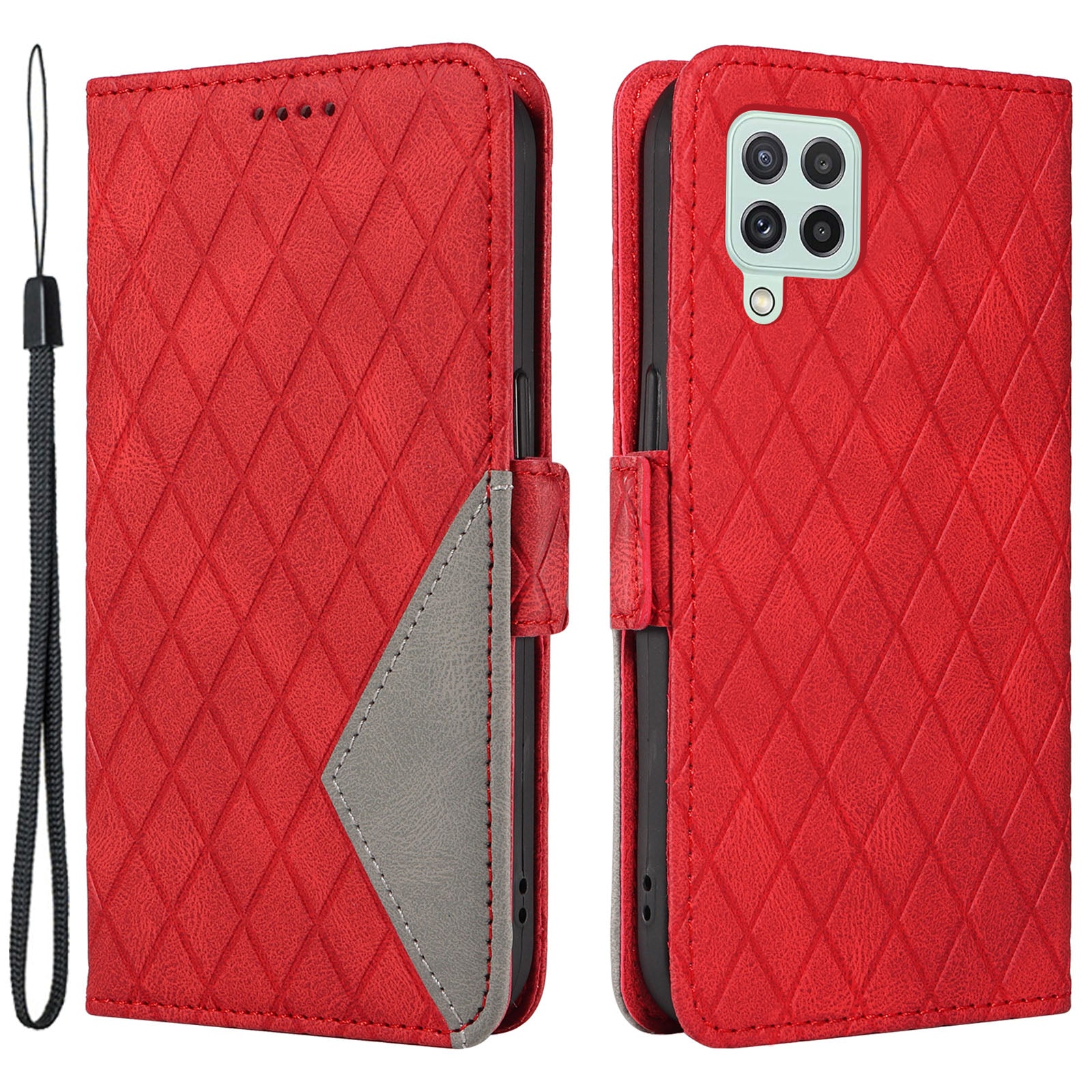 For Samsung Galaxy A22 4G (EU Version) / M32 (India Version) / M32 (Global Version) 4G / F22 / M22 Wallet Stand Leather Case Rhombus Imprinted Phone Cover