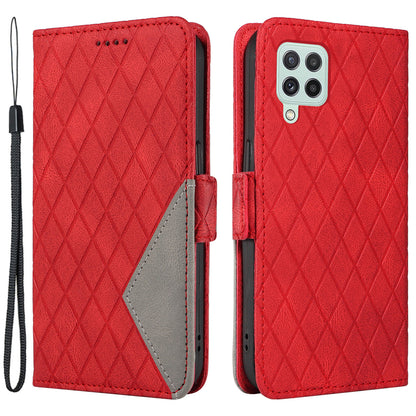 For Samsung Galaxy A22 4G (EU Version) / M32 (India Version) / M32 (Global Version) 4G / F22 / M22 Wallet Stand Leather Case Rhombus Imprinted Phone Cover