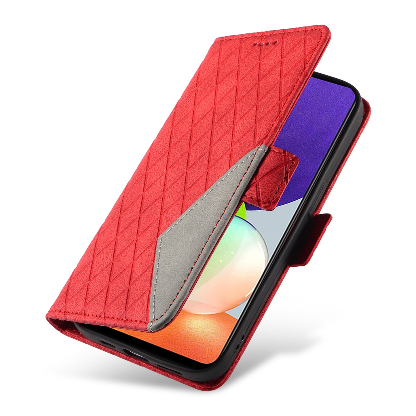 For Samsung Galaxy A22 4G (EU Version) / M32 (India Version) / M32 (Global Version) 4G / F22 / M22 Wallet Stand Leather Case Rhombus Imprinted Phone Cover
