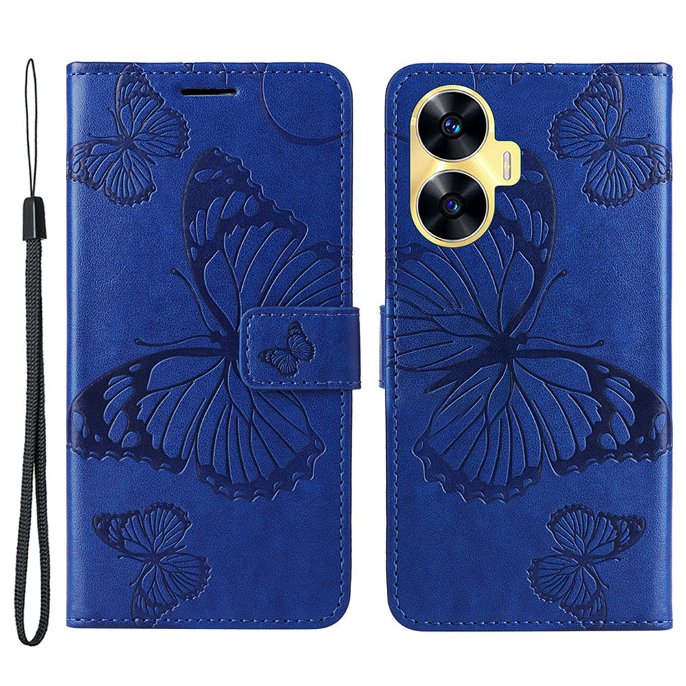 KT Imprinting Flower Series-2 For Realme C55 PU Leather Wallet Case Butterfly Imprinted Stand Phone Cover