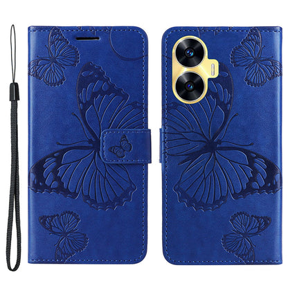 KT Imprinting Flower Series-2 For Realme C55 PU Leather Wallet Case Butterfly Imprinted Stand Phone Cover