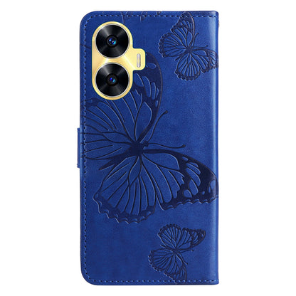 KT Imprinting Flower Series-2 For Realme C55 PU Leather Wallet Case Butterfly Imprinted Stand Phone Cover