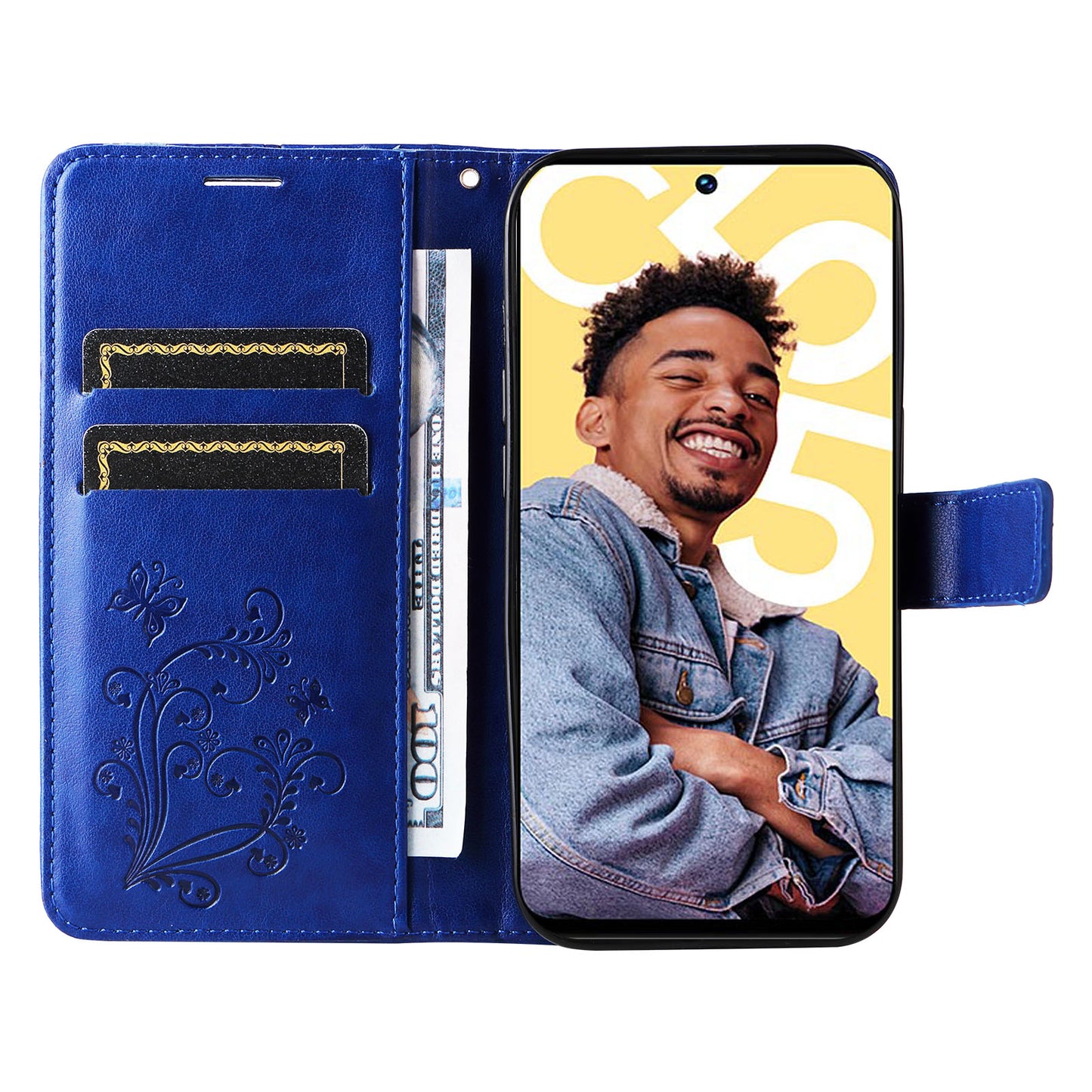 KT Imprinting Flower Series-2 For Realme C55 PU Leather Wallet Case Butterfly Imprinted Stand Phone Cover