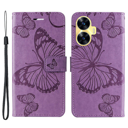 KT Imprinting Flower Series-2 For Realme C55 PU Leather Wallet Case Butterfly Imprinted Stand Phone Cover