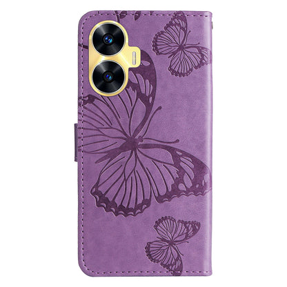KT Imprinting Flower Series-2 For Realme C55 PU Leather Wallet Case Butterfly Imprinted Stand Phone Cover