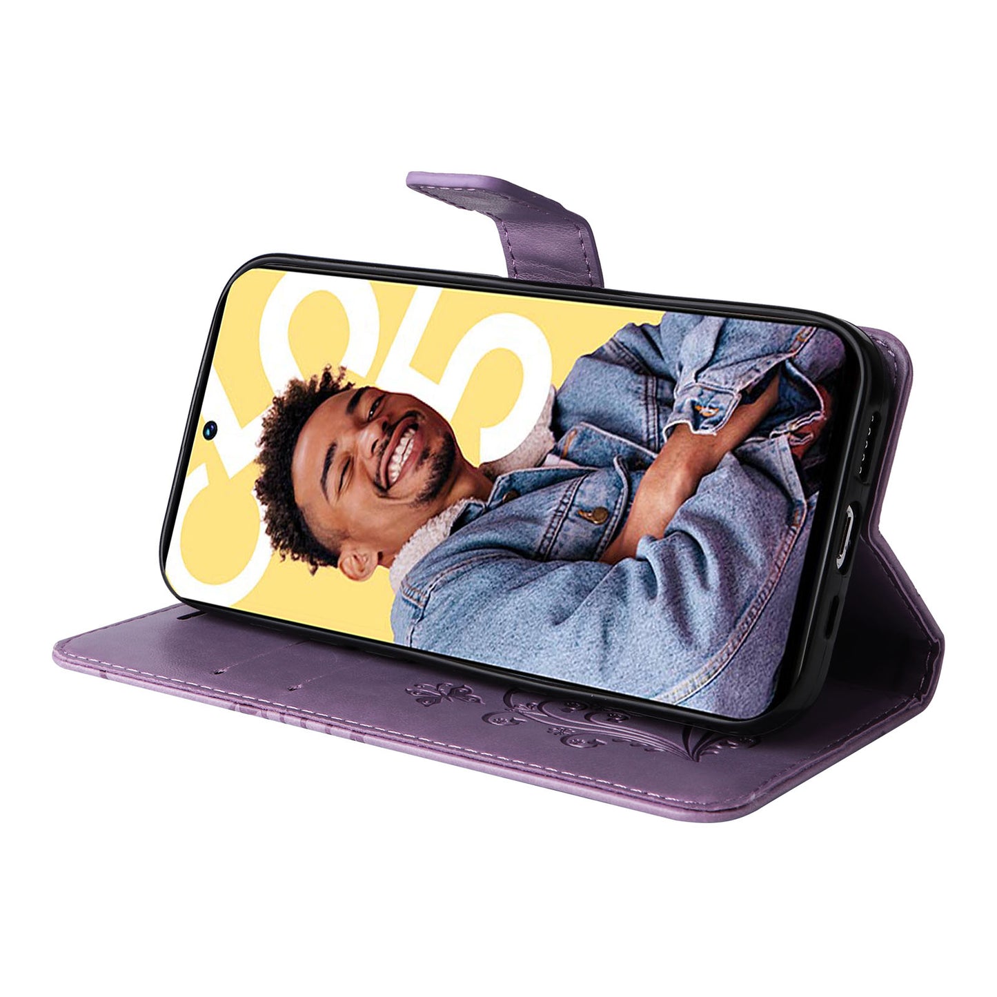 KT Imprinting Flower Series-2 For Realme C55 PU Leather Wallet Case Butterfly Imprinted Stand Phone Cover