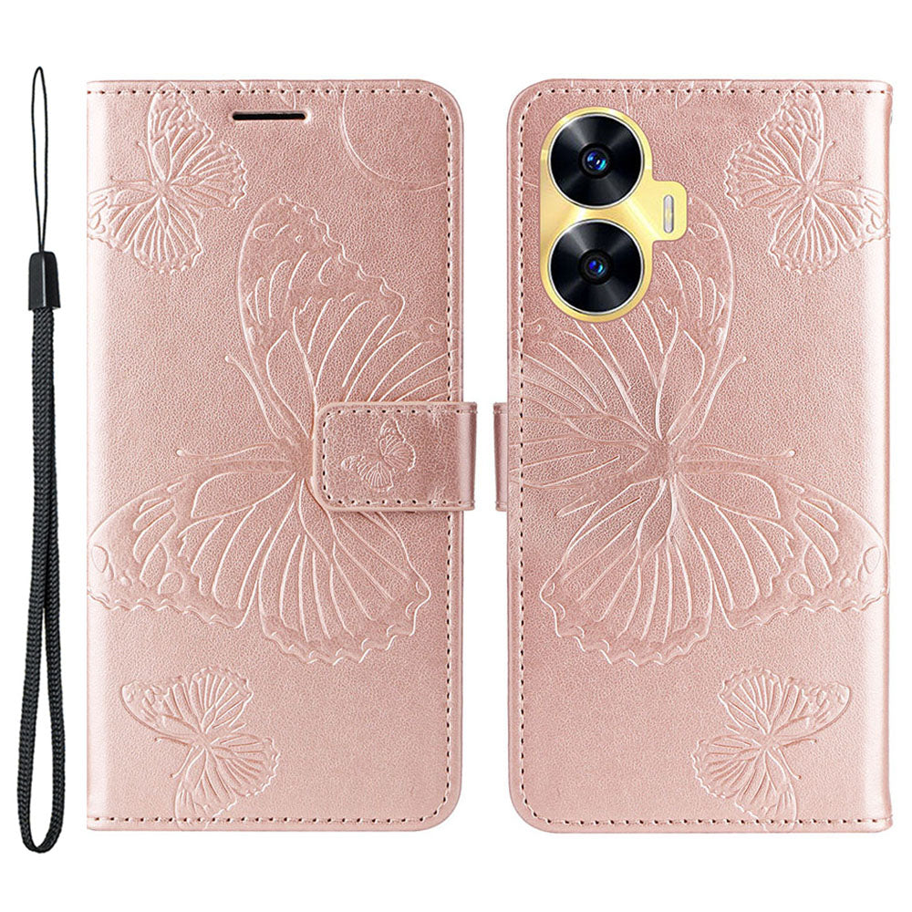 KT Imprinting Flower Series-2 For Realme C55 PU Leather Wallet Case Butterfly Imprinted Stand Phone Cover
