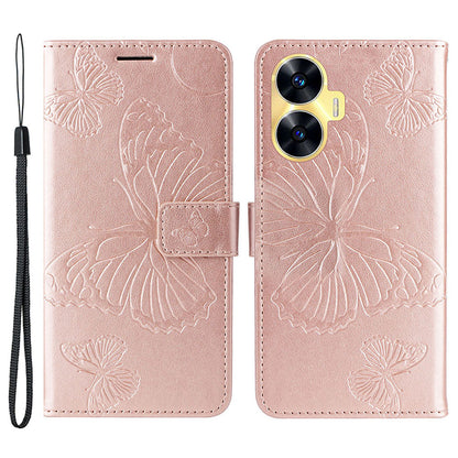 KT Imprinting Flower Series-2 For Realme C55 PU Leather Wallet Case Butterfly Imprinted Stand Phone Cover