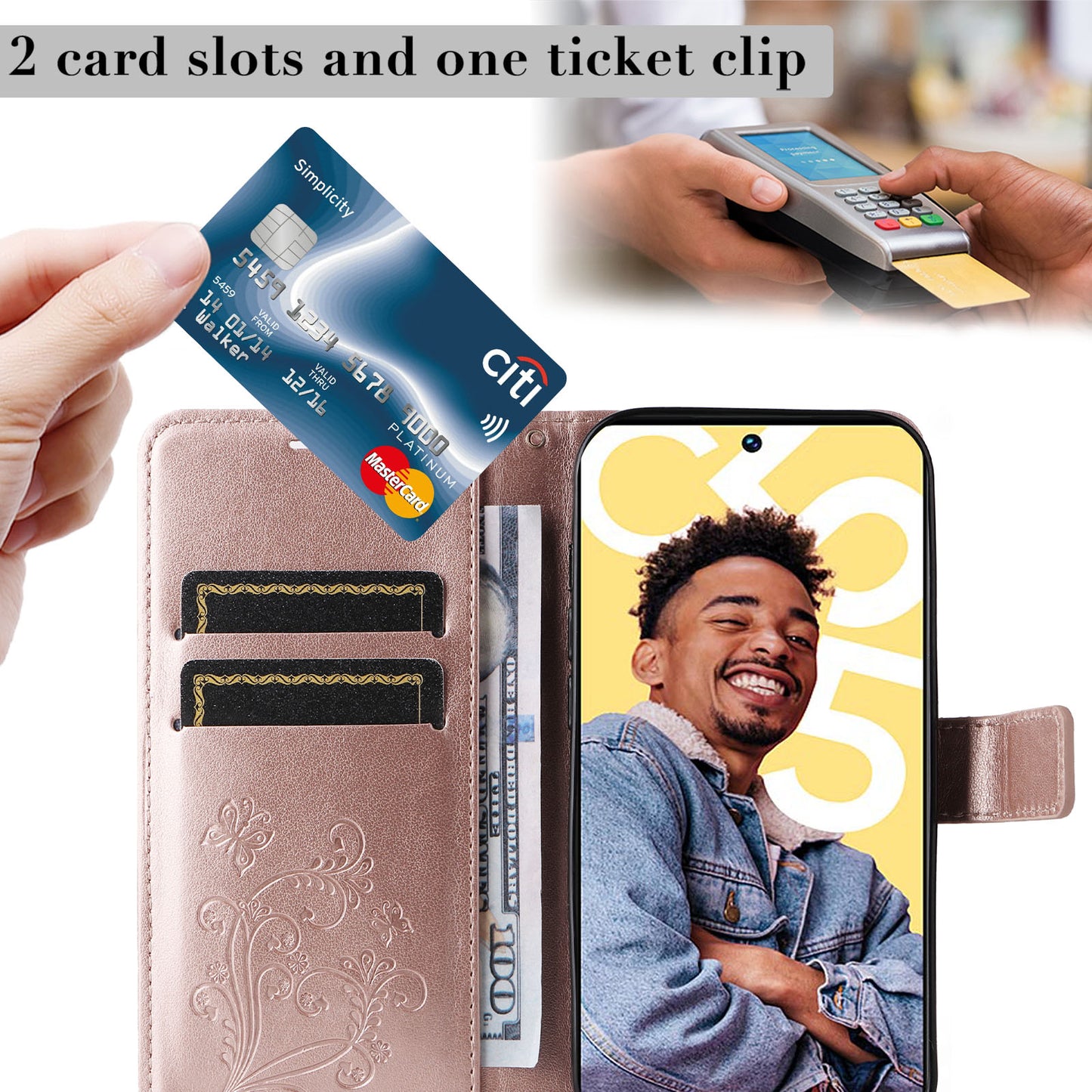 KT Imprinting Flower Series-2 For Realme C55 PU Leather Wallet Case Butterfly Imprinted Stand Phone Cover