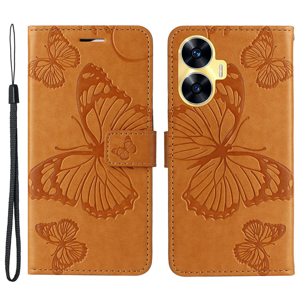 KT Imprinting Flower Series-2 For Realme C55 PU Leather Wallet Case Butterfly Imprinted Stand Phone Cover