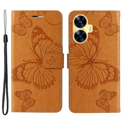 KT Imprinting Flower Series-2 For Realme C55 PU Leather Wallet Case Butterfly Imprinted Stand Phone Cover